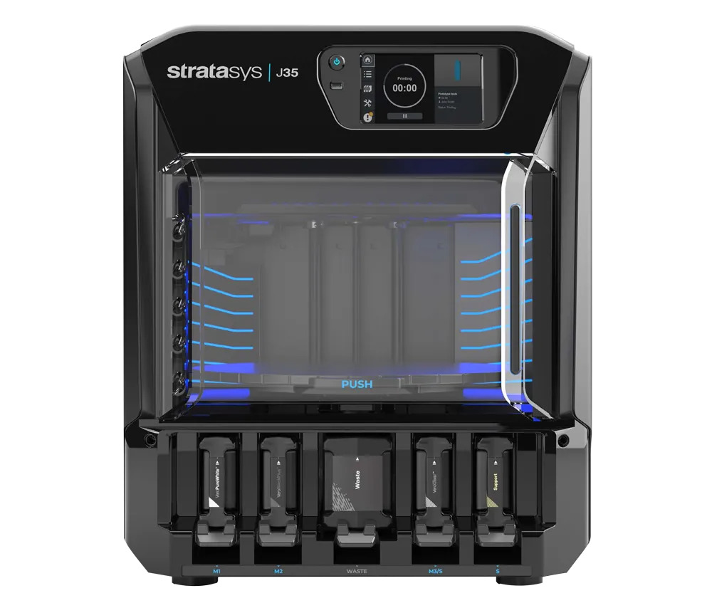 A photo of a Stratasys J35 resin 3D printer